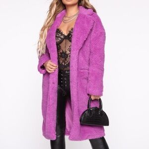 Divine Fuzzy Sherpa Coat - Violet